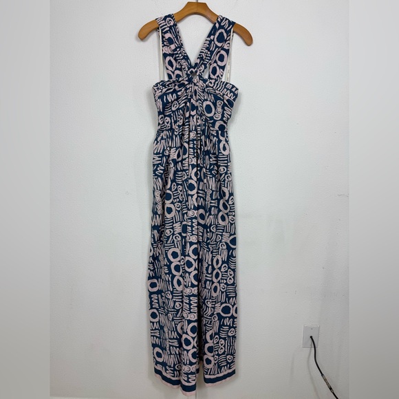 Cleobella Zola Maxi Dress Isla Print Halter Vacation Linen Blend Sz Medium - Picture 3 of 14